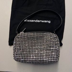 Alexander Wang pouch bag in white crystal rhinestone chain mesh